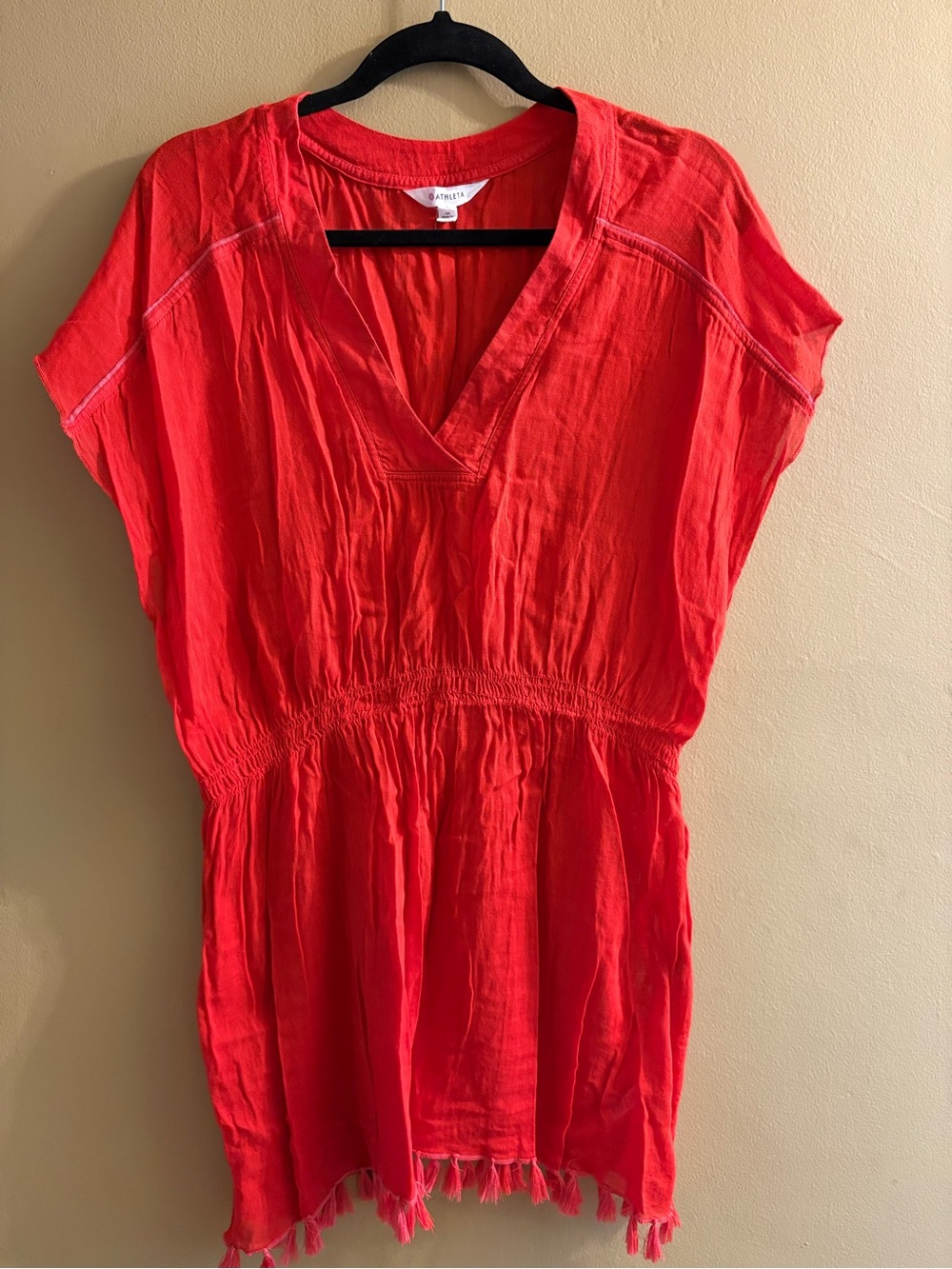 Athleta V-Neck Swimsuit Coverup in Coral Red